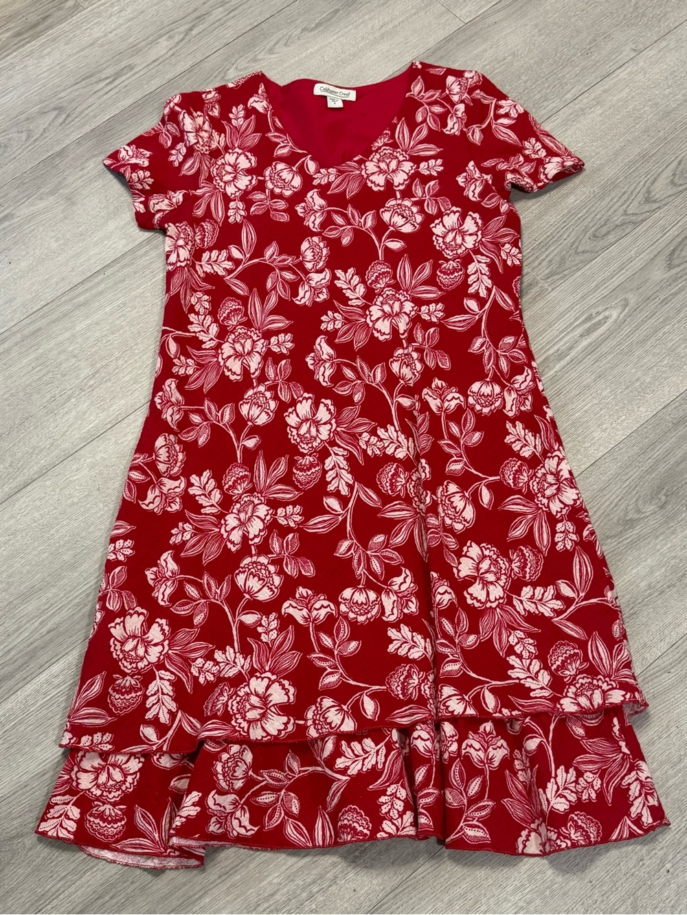 Coldwater‎ Creek Garden Delight Gauze Dress Red Floral Tiered Dress